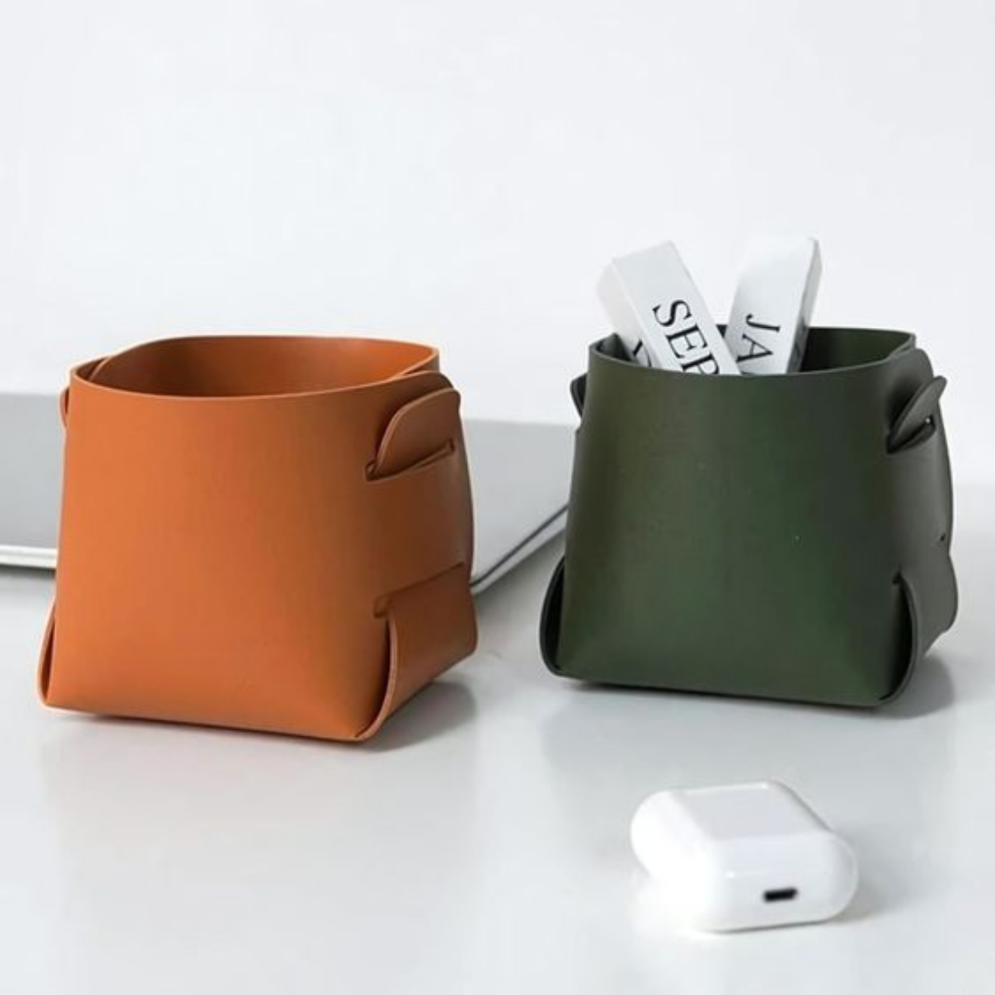 Folding Rectanglular Leather Desktop Storage Organiser