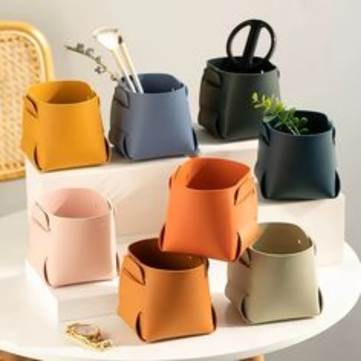 Folding Rectanglular Leather Desktop Storage Organiser