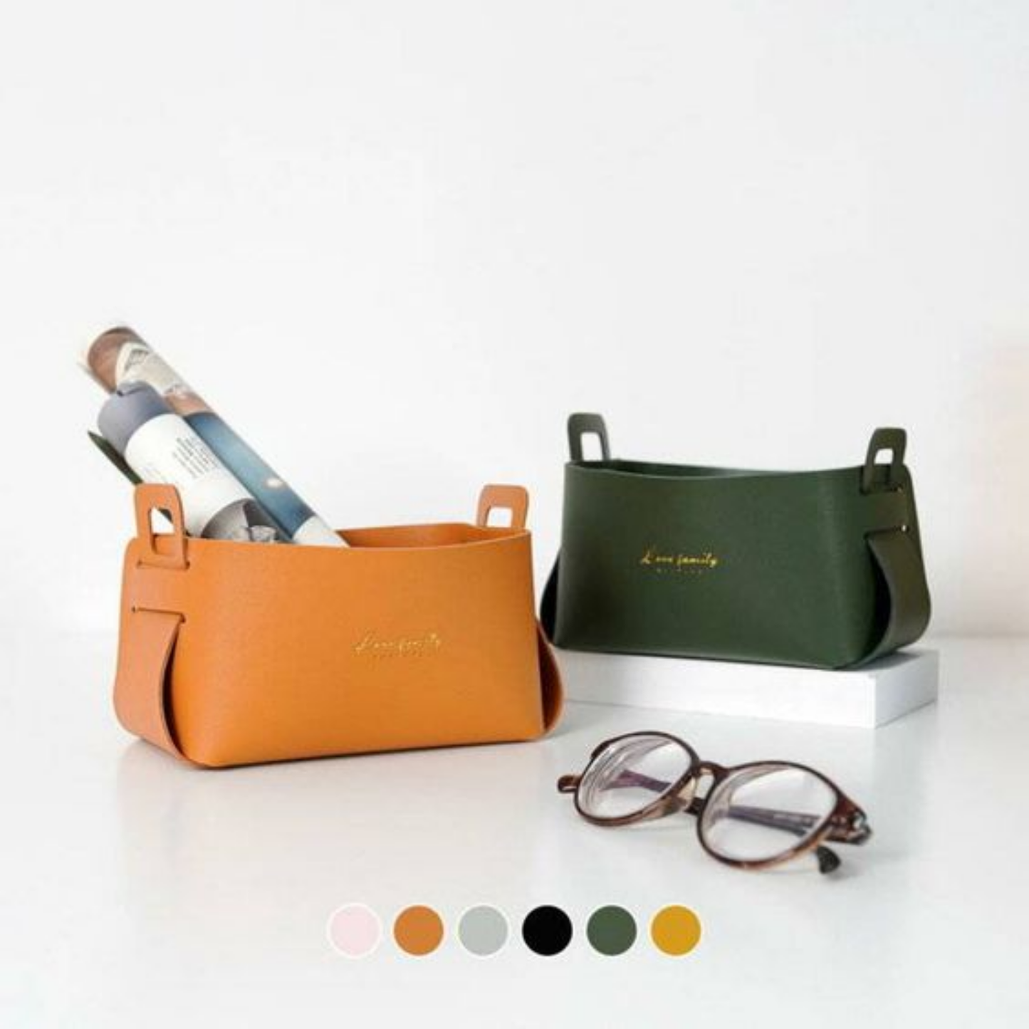 Folding Rectanglular Leather Desktop Storage Organiser