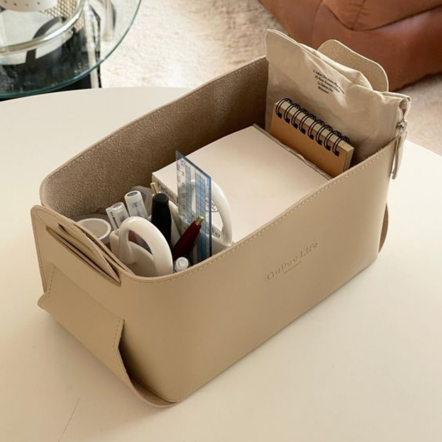 Folding Rectanglular Leather Desktop Storage Organiser
