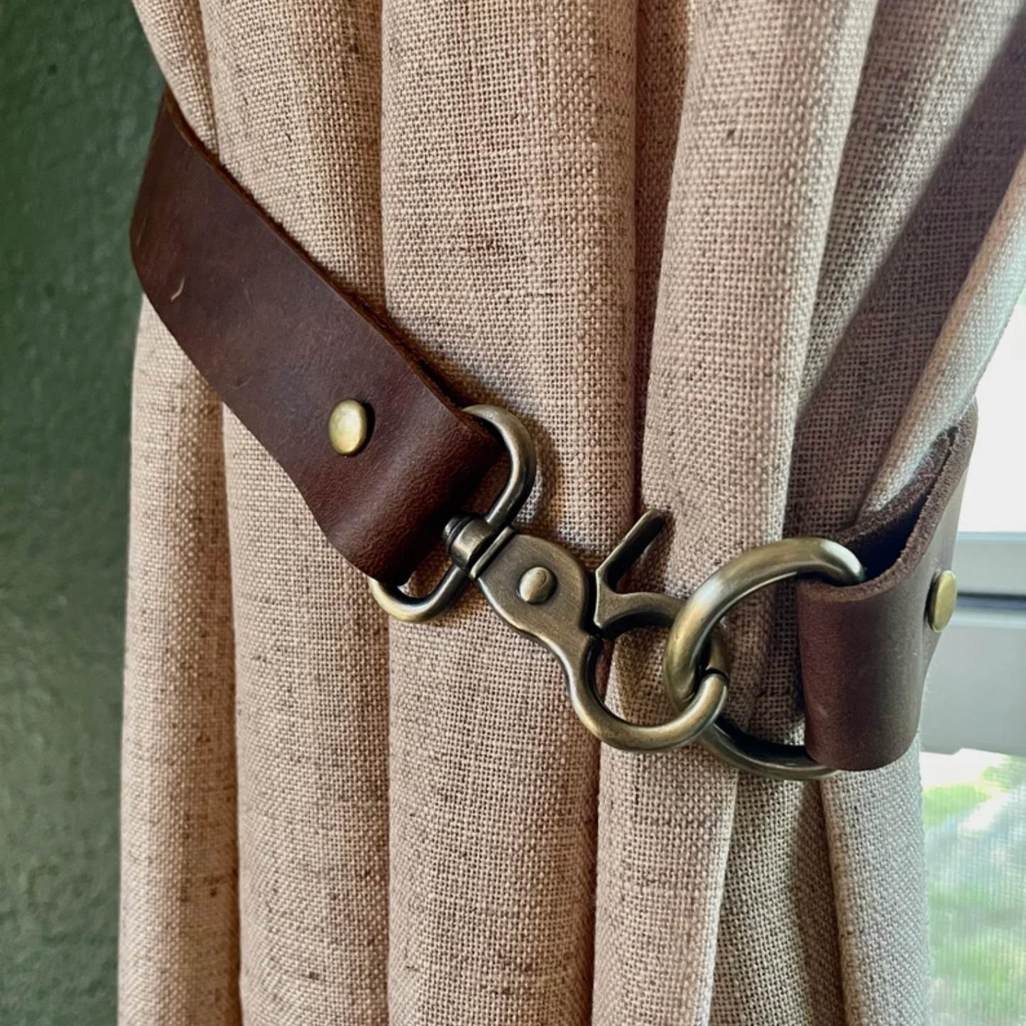 Leather curtain tie backs