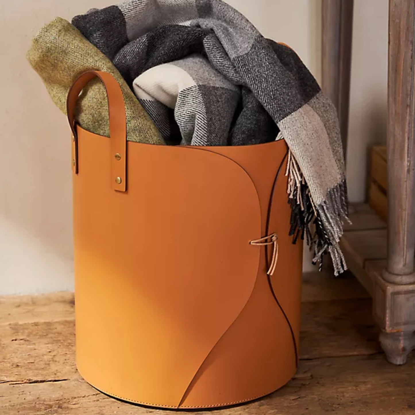 Folding Leather Basket