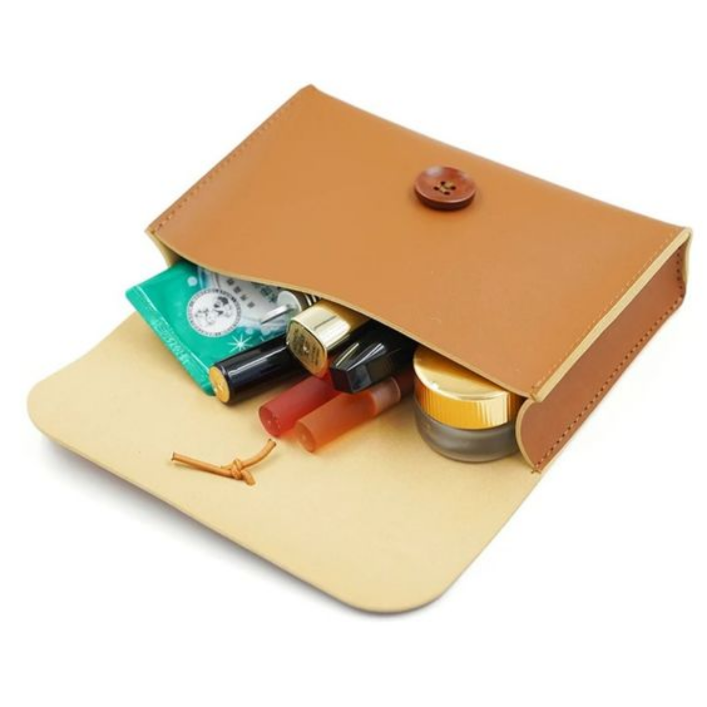 Colourful Cosmetic Organiser Clutch Bag - Glossy Brown