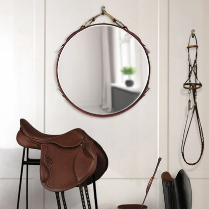 Equestrian Leather Mirror with Snaffle Bit