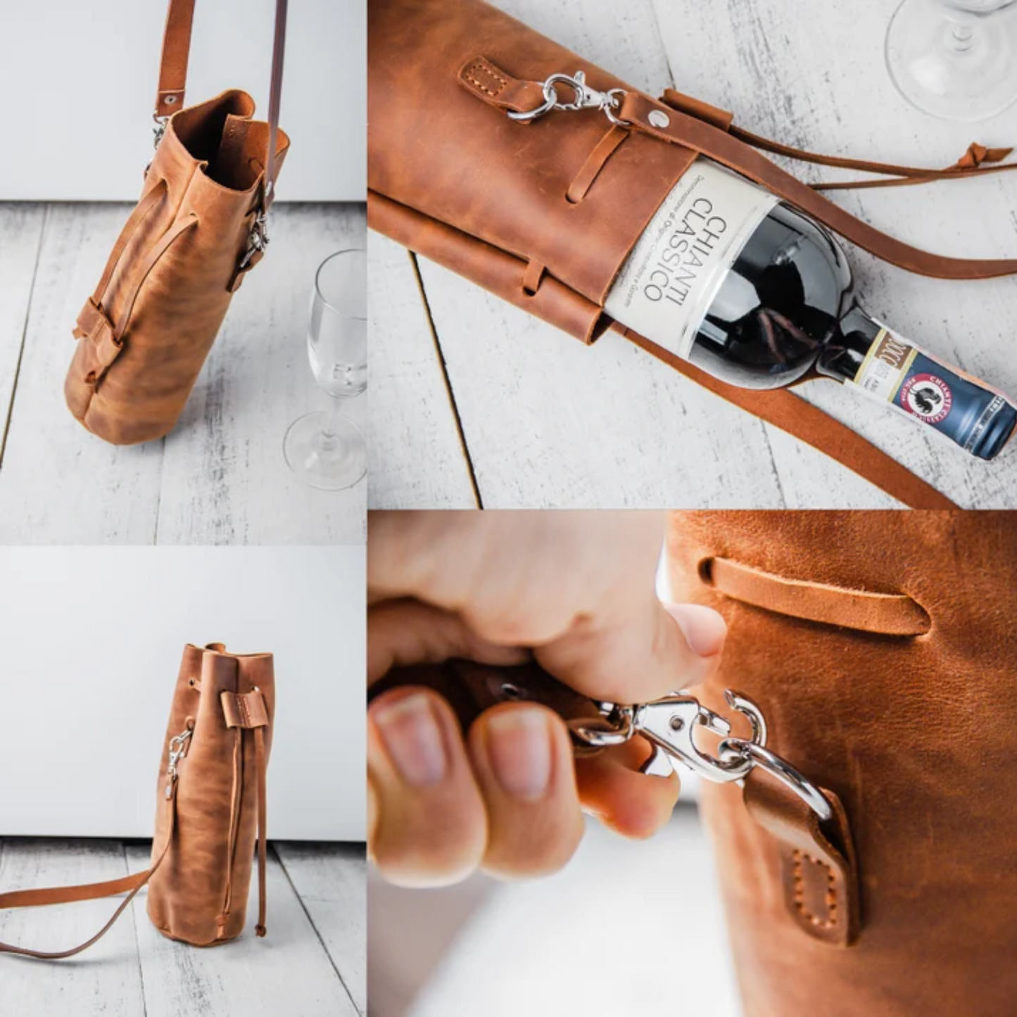 Leather wine bottle holder