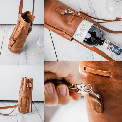 Leather wine bottle holder