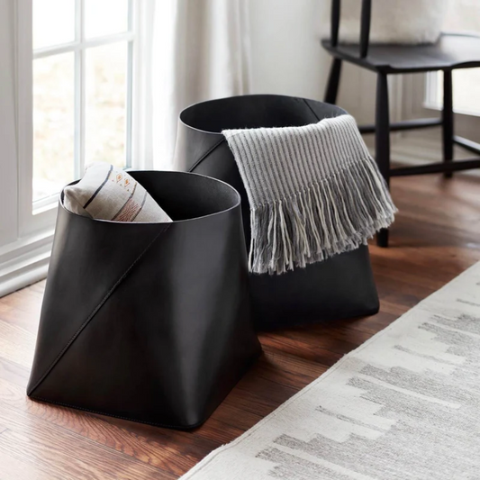 Tall Leather Storage Bins