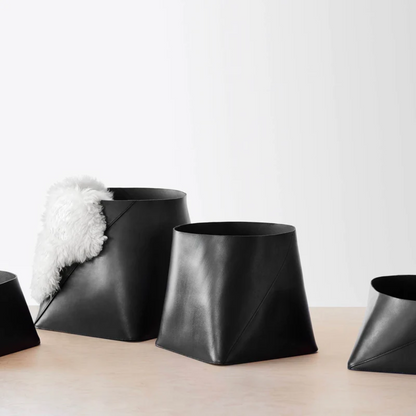 Tall Leather Storage Bins